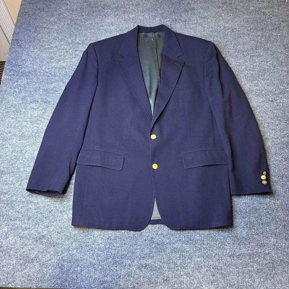 Brooks Brothers 100% Wool Navy Blazer Gold Buttons Mens 42R Made in USA